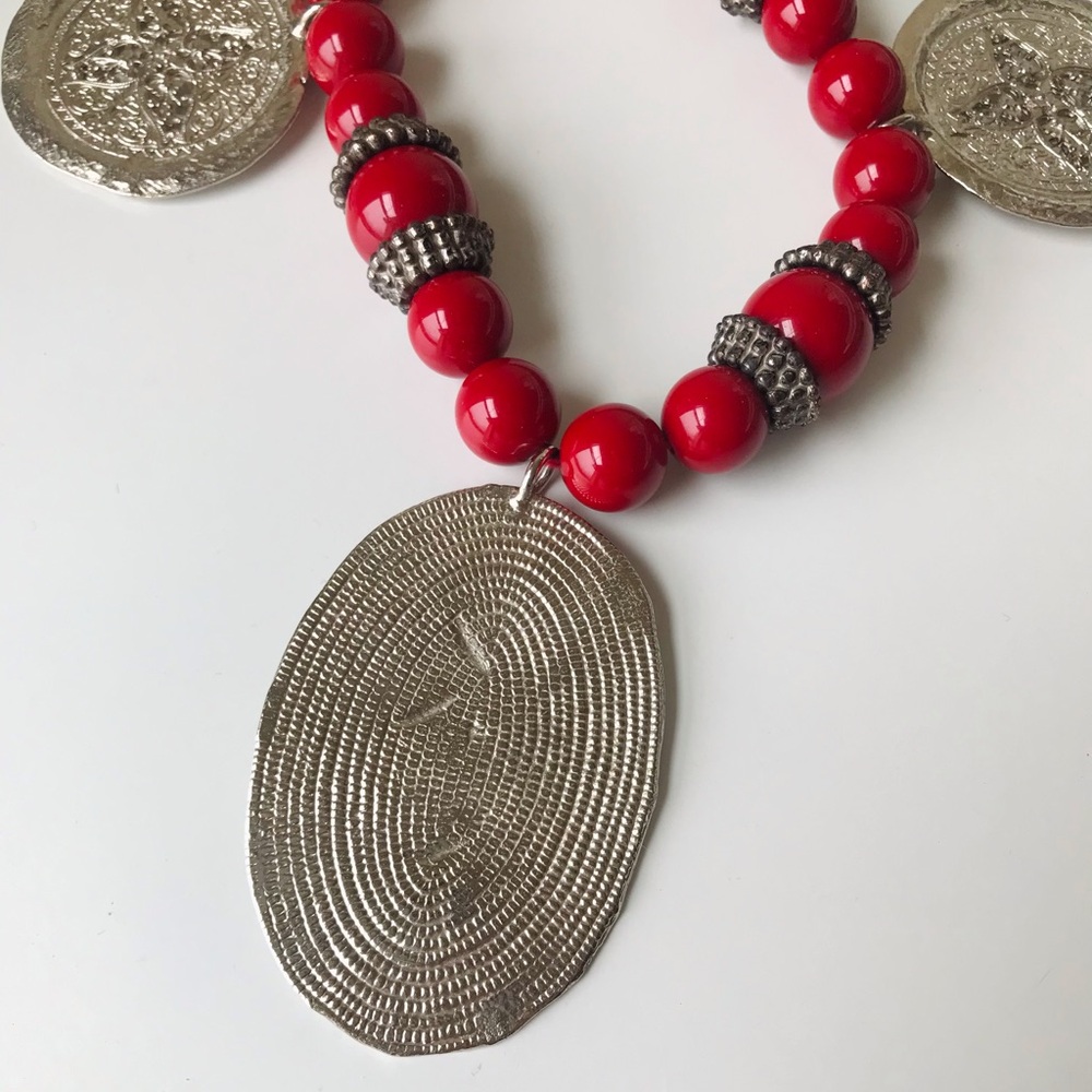 Kenneth Lane Vintage Large Coin Beaded Statement Necklace - Picture 5 of 14